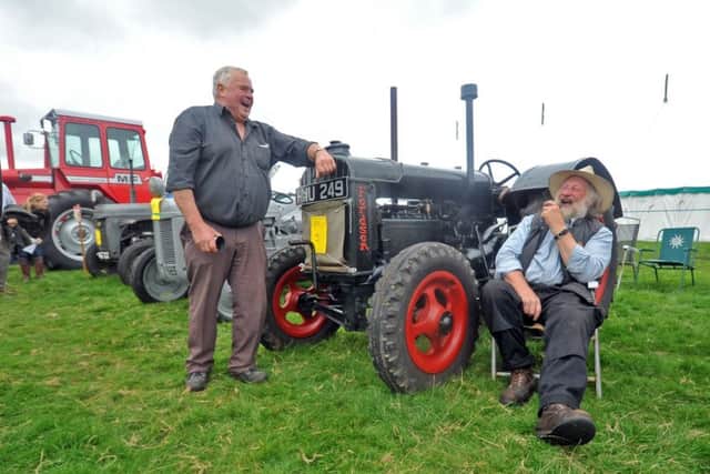 Steve Cockerill shares a joke with Ian Warrington with his 1942 Fordson N tractor showing at Kilnsey show.
