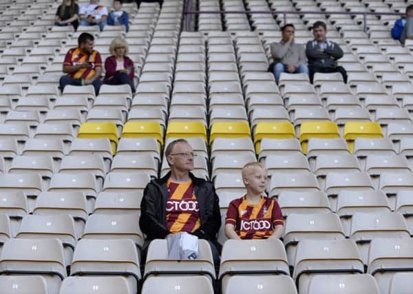 Bradford City fans among the paltry crowd that watched last nights game with Stoke (Picture: Bruce Rollinson).