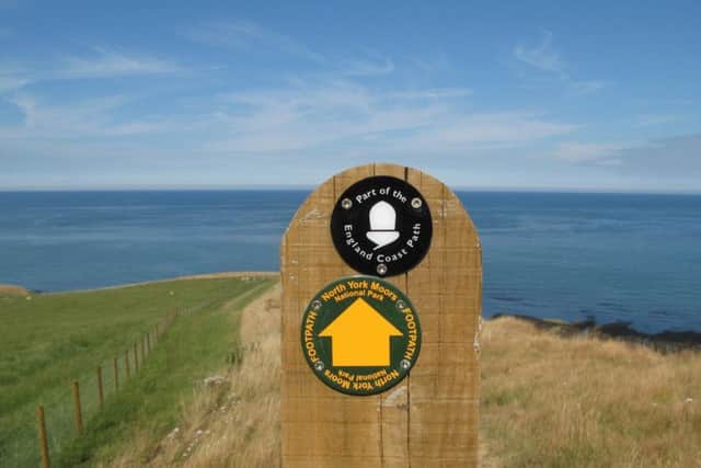 The new England Coast Path signage on the Yorkshire coast.