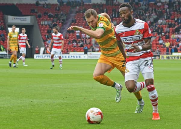 Cedric Evina in action for Doncaster Rovers against Yeovil (Picture: Marie Caley).