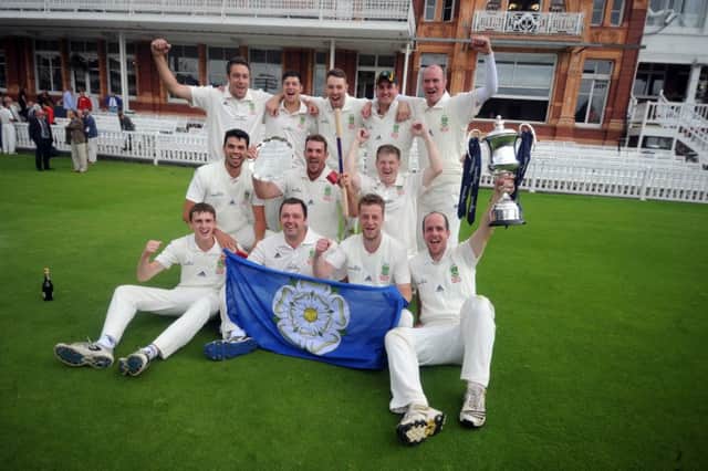 Sessay Cricket Club celebrate winning  the Davidstow Village Cup Final at Lords Cricket Ground after beating take on Sibton Park from Kent by 119 runs. Picture Tony Johnson.