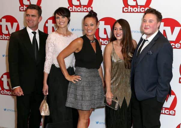 (From left) Scott Maslen, Emma Barton, Luisa Bradshaw-White, Kacey Ainsworth and Riley Carter Millington arriving for the TV Choice Awards