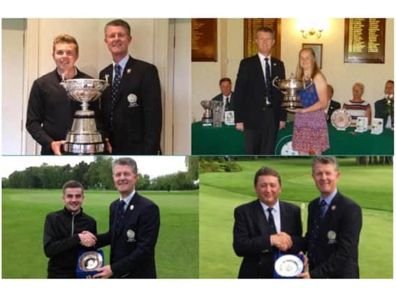 Pictured, clockwise from top left, with Yorkshire Union of Golf Clubs' president Jonathan Plaxton are: Ben Hutchinson, Megan Garland, Alan Wright and Tom Gray.