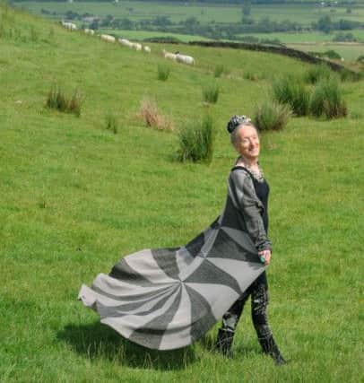 Knitwear designer and college lecturer  Joan Murray  wearing one of her creations at Carleton near Skipton