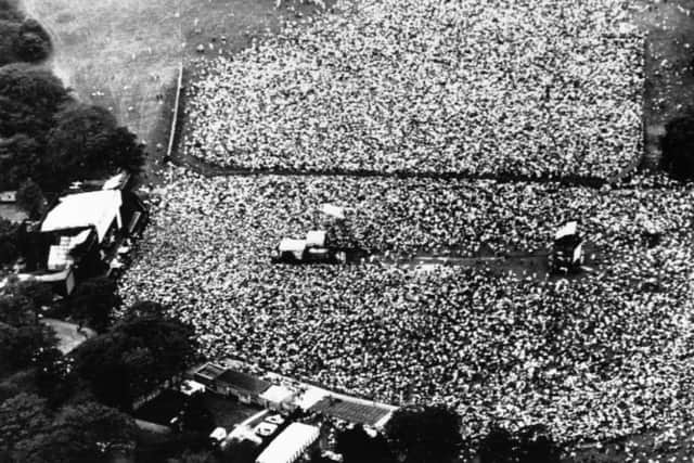 An Aerial view of the crowd at the Madonna concert at Roundhay Park, Leeds 1th August 1987.