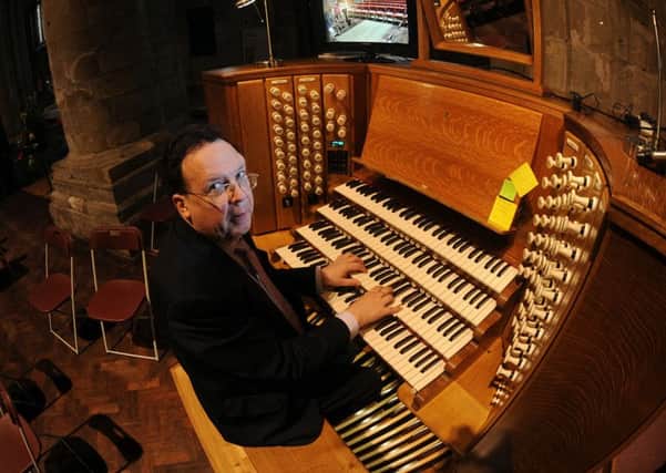 John Scott Whiteley playing the restored Hill organ at Selby Abbey.  Pictures: Simon Hulme.