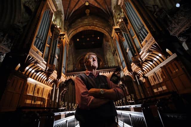 Appeal director Jeremy Gaskell pictured by the organ pipes. Mr Gaskell said the newly restored organ sounds spectacular.