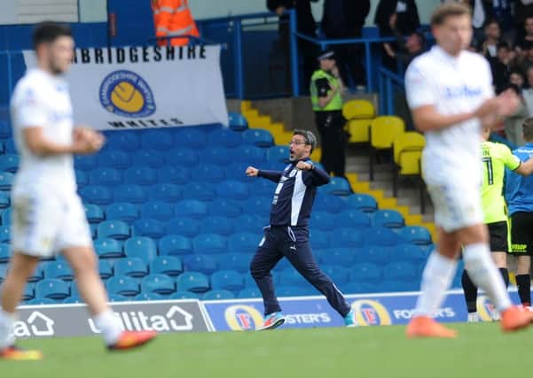Town's manager David Wagner celebrates at the end.  Picture: Jonathan Gawthorpe