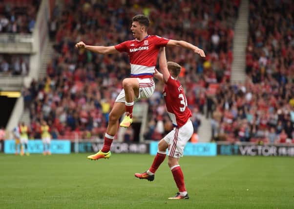 Middlesbrough defender Daniel Ayala celebrates equalising against Crystal Palace but the visitors scored again to win 2-1 at Riverside Stadium (Picture: Ryan Browne/PA).