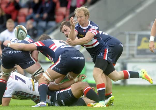 Doncaster player Michael Heaney passes out of the scrum. Picture by Simon Hulme