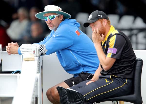 Yorkshire's head coach, Jason Gillespie and Yorkshire's Jonny Bairstow. Picture: Richard Sellers/PA.