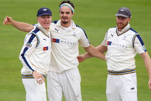 Yorkshire's Jack Brooks celebrates the wicket of Somerset's Tom Abell with Gary Ballance and Andrew Gale during last year's clash at Headingley which Yorkshire won by an innings and 126 runs. Picture: Alex Whitehead/SWpix.com