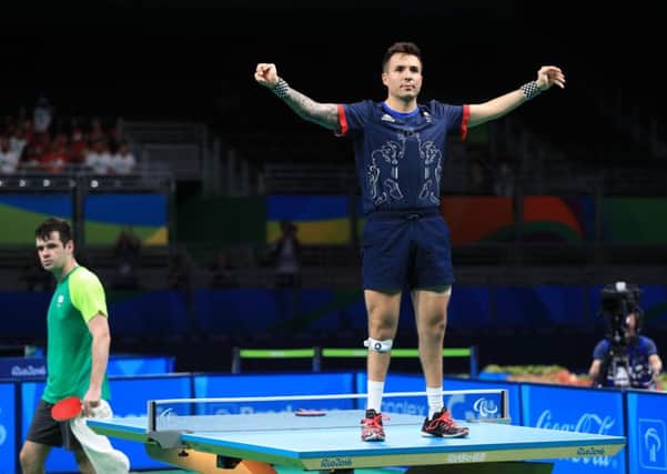 Great Britain's Will Bayley celebrates winning the class 7 men's singles table tennis gold (Picture: Adam Davy/PA Wire).