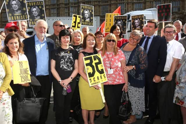 Labour leader Jeremy Corbyn and shadow home secretary Andy Burnham (second right) attend a rally for the Orgreave Truth and Justice Campaign