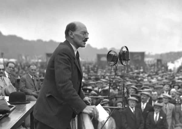 Clement Attlee speaking at the Durham Miners' Gala in 1938.