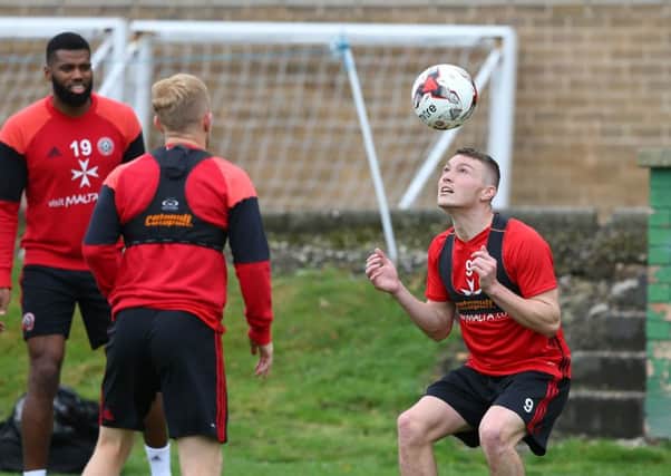 Caolan Lavery, who joined Sheffield United from their Steel City rivals Wednesday, pictured during training (Picture: Simon Bellis/Sportimage).