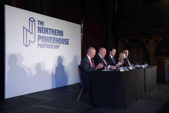 George Osborne launches his Northern Powerhouse initiative with Manchester council leader Sir Richard Leese  Liverpool mayor Joe Anderson, Manchester University president Dame Nancy Rothwell, and ABP CEO James Cooper