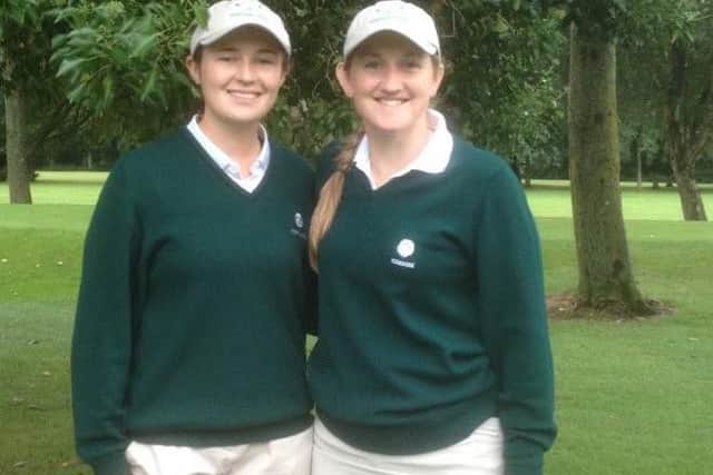 Woodsome Hall's Rochelle Morris, left, and Selby's Megan Garland won the point for Yorkshire in the top foursomes match against Gloucestershire (Picture: Heather Cawdry).