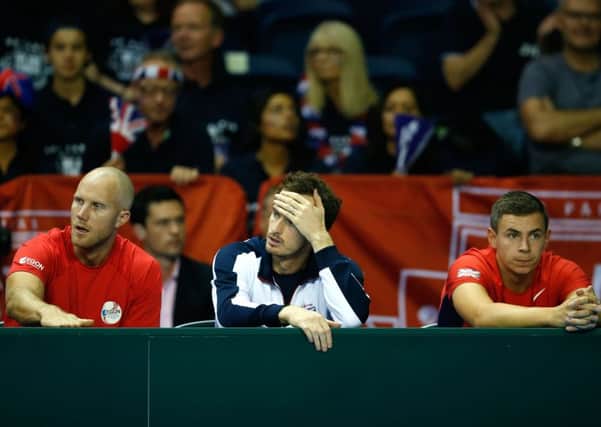 Great Britain's Andy Murray shows his dejection as Great Britain slideds out of the Davis Cup against Argentina at the Emirates Arena, in Glasgow. Picture: Jane Barlow/PA