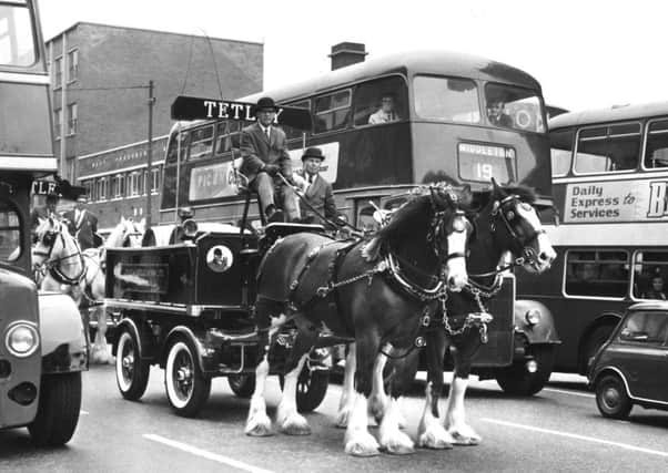 Tetley's Brewery Shire horses and carriage in September 1969.