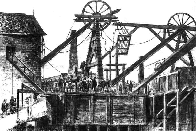 The Oaks Colliery Explosions  Cage thrown up into the head gear at the pit mouth by an  explosion at the Oaks Colliery Barnsley  December 1866