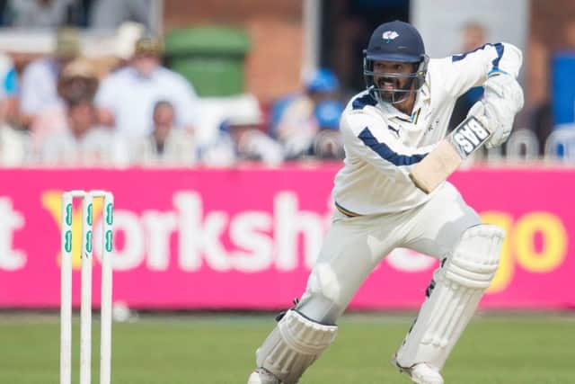 Azeem Rafiq hits out as Yorkshire rebuild their innings against Nottinghamshire. Picture by Allan McKenzie/SWpix.com