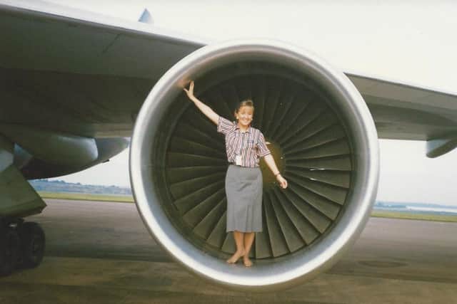 High-flyer: Sam Mitchell pictured in her days as a long haul air stewardess for British Airways.