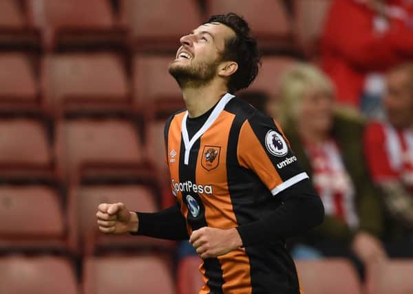 Hull City's Ryan Mason celebrates scoring his side's first goal of the game during the EFL Cup, Third Round match at Stoke City.