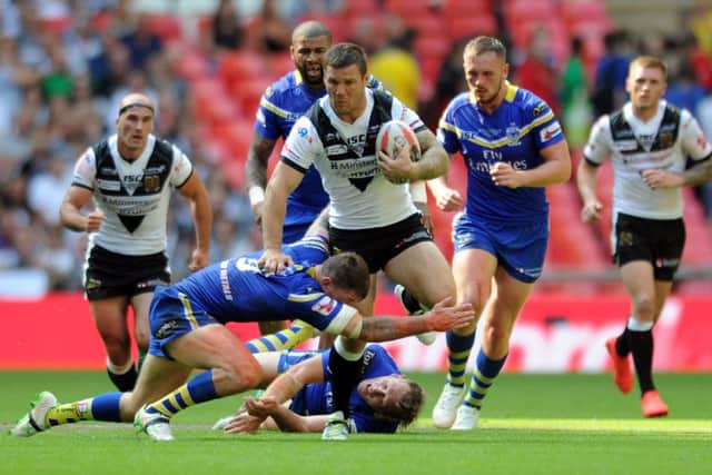 Hull FC v Warrington Wolves. Hull's Kirk Yeaman makes a break in the Challenge Cup final win over Warrington Wolves