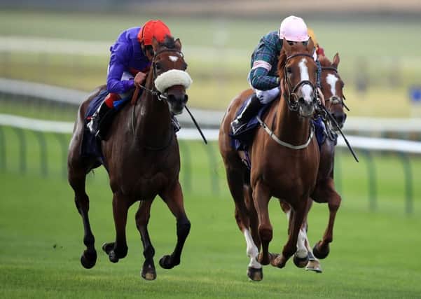 Justice Belle (left) ridden by jockey Frankie Dettori on the way to winning the Jockey Club Rose Bowl during day one of the The Cambridgeshire Meeting at Newmarket Racecourse. (Picture: Mike Egerton/PA Wire)