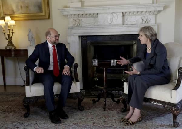 Prime Minister Theresa May hosts the President of the European Parliament Martin Schulz for talks at 10 Downing Street,  London, over Brexit.