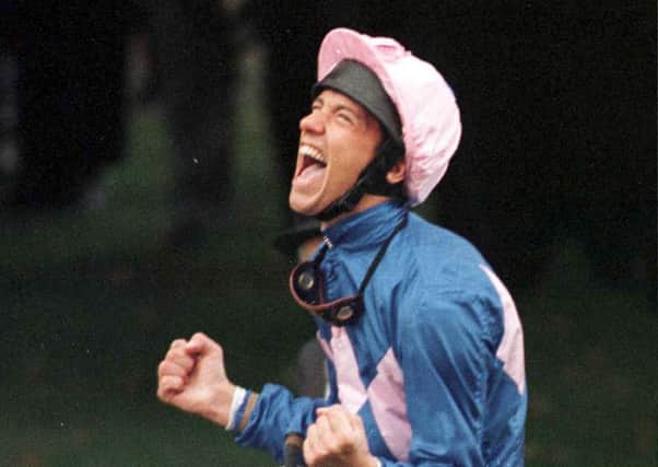 Frankie Dettori celebrates on Fujiyama Crest the last race at Ascot the Gordon Carter Stakes. He won all 7 races at Ascot breaking the record