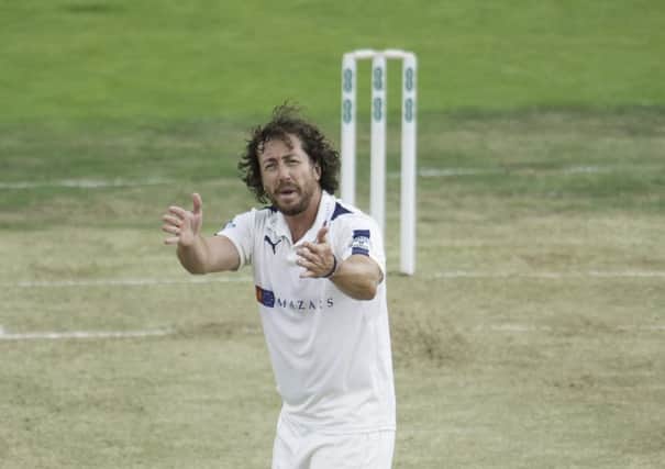 Yorkshire's Ryan Sidebottom appeals to the slip corden to tighten up after chances go to ground during Yorkshire's match with Somerset (Picture: SWPix.com)