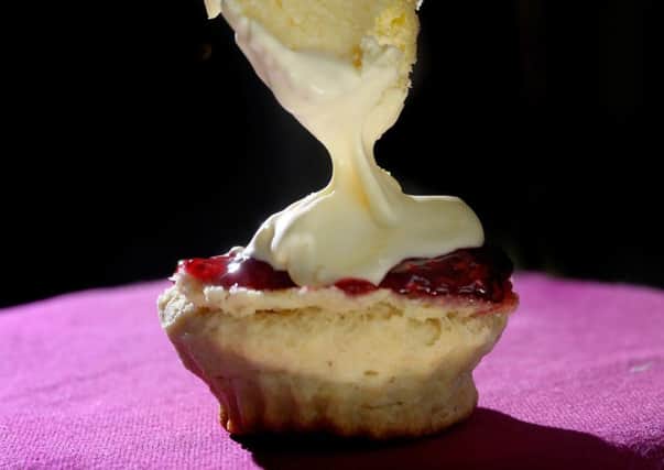 Clotted cream, raspberry jam and scone.
 Picture: Bruce Rollinson
