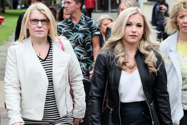Vicky Balch (right) and her mother Karen arrives at Stafford Crown Court