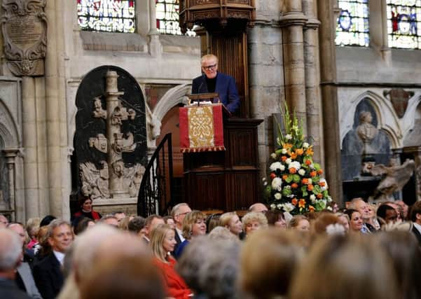 Chris Evans speaks during the Service of Thanksgiving for Sir Terry Wogan at Westminster Abbey