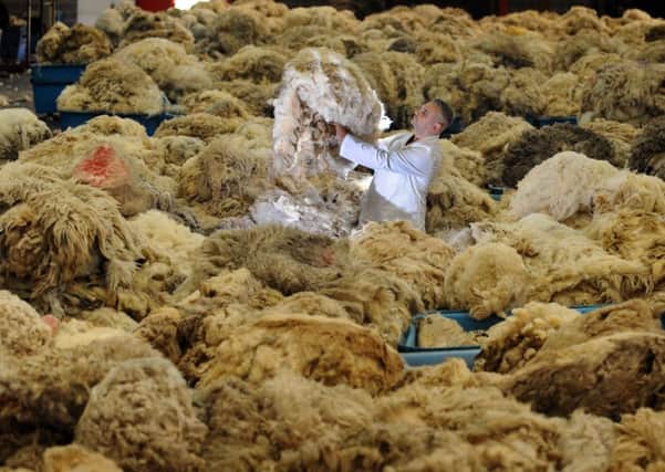 Senior wool head grader Ian Brooksbank checks the fleeces at the British Wool Marketing Board's Wool House in Bradford.  Picture: Simon Hulme