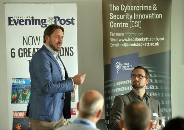 280916   One of the  speakers at the Innovation Network event on Cyber Security at the Yorkshire Post Offices in Leeds, l to r....  Adam Beaumont  Founder and CEO  ,AQL .