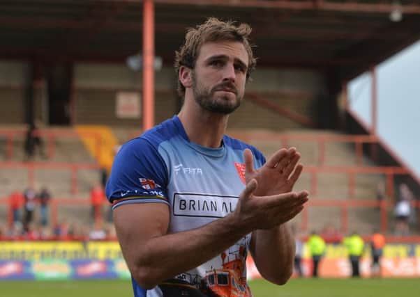 Hull Kingston Rovers' Josh Mantellato applauds the fans after they lost the First Utility Super League, Million Pound Game.