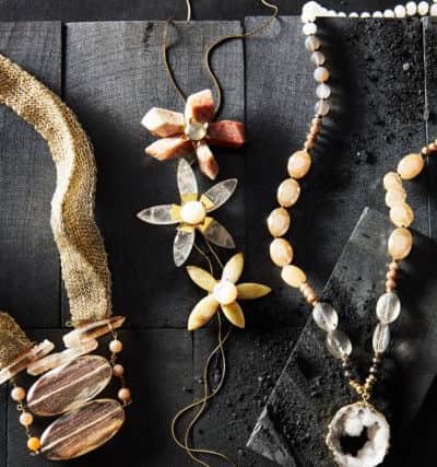 From Left: Luma mesh necklace, Â£68; Fleurs de la Terre necklace, Â£68; Tasseled agate Lariat necklace, Â£58.