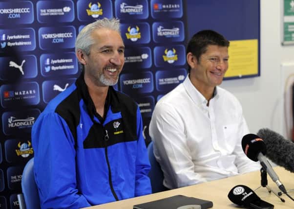 President John Hampshire has praised departing coach Jason Gillespie, left, and director of cricket Martyn Moxon (Picture: Simon Hulme).