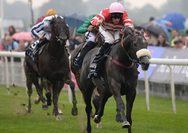 Mecca's Angel, ridden by Paul Mulrennan, pictured winning the Coolmore Nunthorpe Stakes at York (Picture: Anna Gowthorpe/PA Wire).