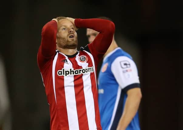 Sheffield United Matt Done reacts to a missed opportunity in the defeat to Walsall (Picture: Simon Bellis/Sportimage).
