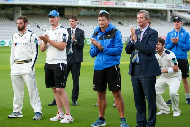 NOT THIS TIME: Yorkshire's players and staff look dejected following the defeat. Picture by Alex Whitehead/SWpix.com.