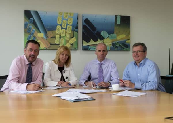 Judging of the Yorkshire Finance Director Awards at BDO, Bridgewater Place, Leeds. Pictured (left to right) Cliff Sewell  - CEO - Sewell Business Group, Elaine Owen  Senior Vice President  Lockton Companies, Richard Naish  Partner  Walker Morris, and Craig Burton  Partner - BDO.