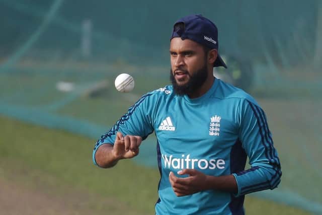 England and Yorkshire's Adil Rashid prepares to bowl during Thursday's practice session. Picture: AP/AM Ahad