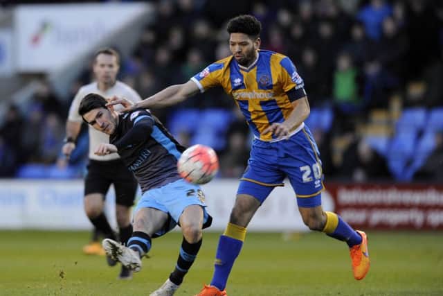 Bradford City's Nathaniel Knight-Percival seen in action for Shrewsbury against Sheffield Wednesday's Kieran Lee.