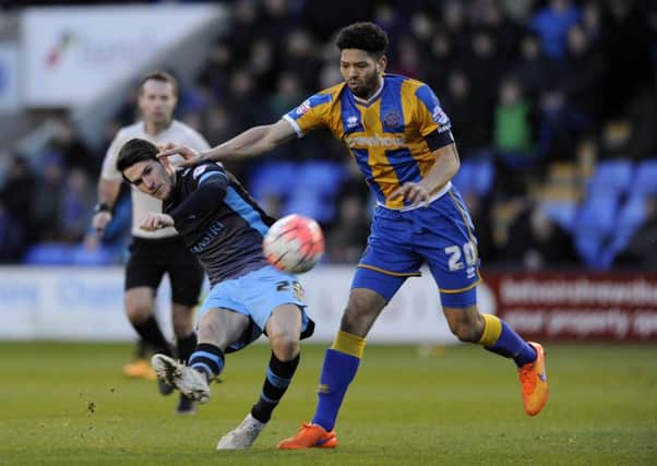 Bradford City's Nathaniel Knight-Percival seen in action for Shrewsbury against Sheffield Wednesday's Kieran Lee.