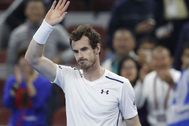 Andy Murray waves to spectators after defeating Yorkshire's Kyle Edmund. Picture: AP/Andy Wong.