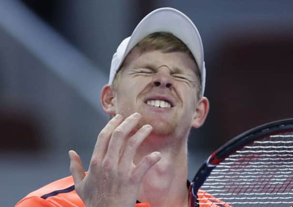 Kyle Edmund shows his frustration during defeat to Andy Murray in the quarter-finals of the China Open. Picture: AP/Andy Wong.
